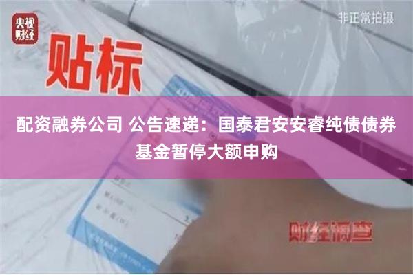 配资融券公司 公告速递：国泰君安安睿纯债债券基金暂停大额申购