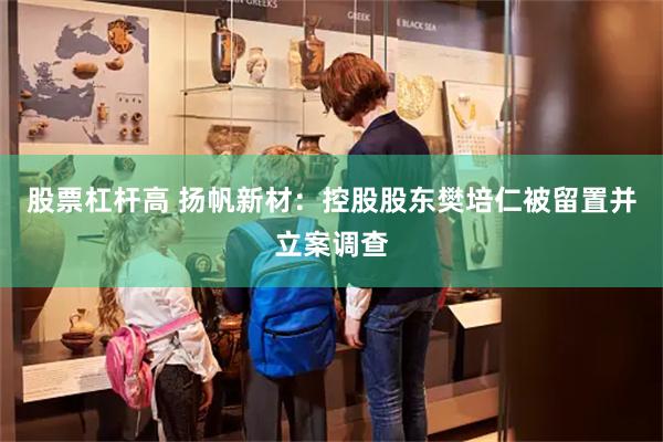 股票杠杆高 扬帆新材：控股股东樊培仁被留置并立案调查